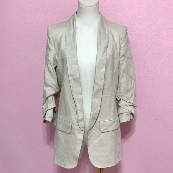 ZARA Cream Linen Open Blazer With 3/4 Sleeves XS - Picture 1 of 13